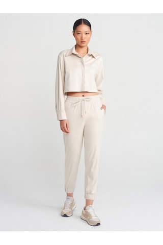 Dilvin 71594 Manşetli Jogger Süet Pantolon Bej