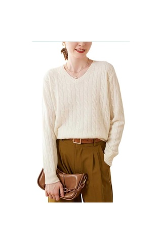 Youknitwear You Rio V Yaka Kadın Kazak Beyaz