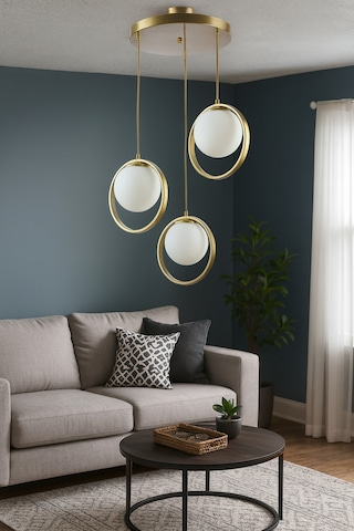 Nina Modern Salon - Mutfak - Yatak Odası Metal Halkalı Kapalı Camlı Üçlü Avize Gold Gold