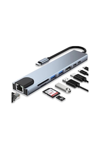 River World Çoklayıcı Ve Dönüştürücü 8 Port Type-c Girişli