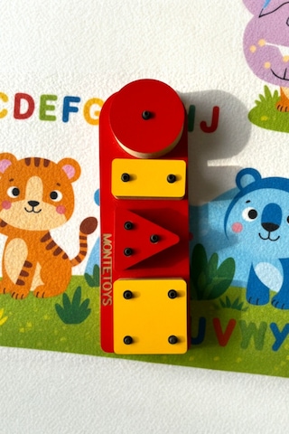 Montessori 4 Parça Renkli Geometrik Eğitici Ahşap Puzzle