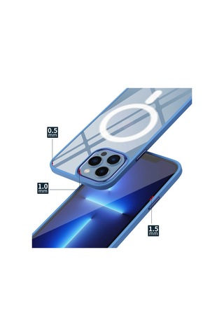 Apple Uyumlu iPhone 12 Pro Max Uyumlu Wireless Şarj Özellikli Zore Krom Magsafe Silikon Kılıf-mavi Mavi -