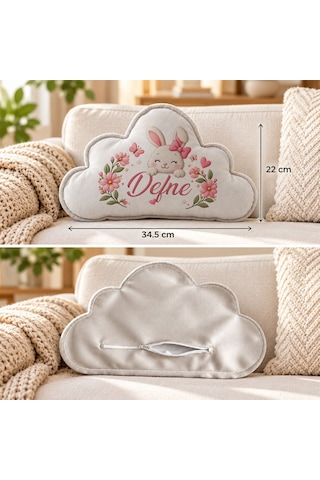 Bk Gift Kişiye Özel İsimli Gri Bulut Yastık-1 - Bebek Ve Çocuk Odası Dekoratif Yastık 34,5x22 Cm