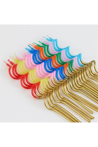 Meri Meri - Gold Dipped Swirly Candles - Altın Detaylı Renkli Kıvrımlı Mumlar - 20 Adet Çok Renkli