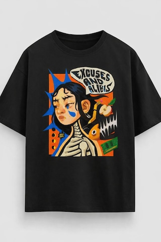 Yolo Street Oversize Siyah Grafik Baskılı Tişört %100 Pamuk Streetwear Unisex Anime Vintage Tasarım T-shirt Siyah1