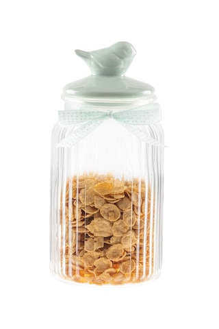 Madame Coco Kuşlu Kavanoz Silindir - Mint Yeşili - 1300 Ml 8684427063545 Yeşil