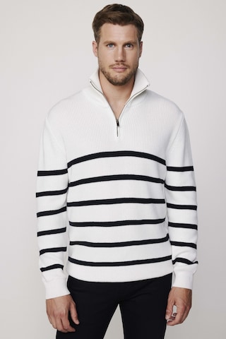 Tudors Erkek Slim Fit Fermuarlı Dik Yaka Çizgili Pamuklu Triko Kazak-27796 Çok Renkli