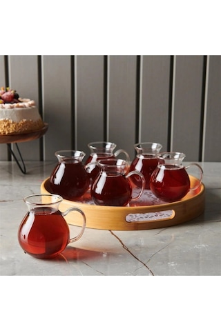 Qerhome 6'lı Borosilikat Cam Tombul Kulplu Çay Bardağı 180 Ml Şeffaf