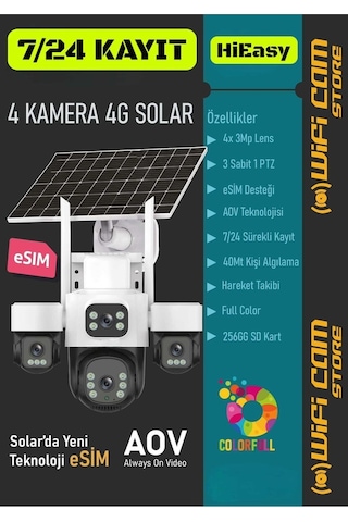 4 Kameralı Çift Panelli 4g Solar Kamera Aov 7/24 Kayıt-134002