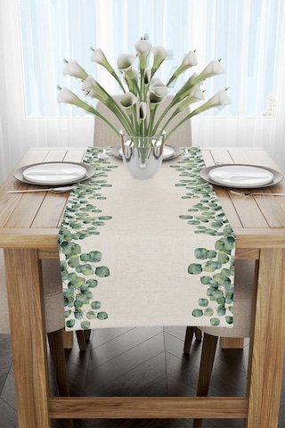 Yeşil Krem Okaliptus Desenli Dijital Baskılı Runner Cgh1102 Rn