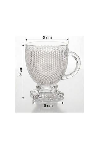 6 Lı Cam Çay Fincanı Seti 210 Ml Yıldız Ayaklı Kendinden Desenli Kulplu Çay,kahve Fincanı Takımı Şeffaf