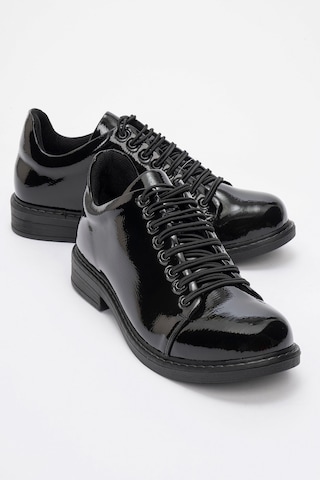 Festy Siyah Rugan Lastik Bağcıklı Kadın Günlük Ayakkabı Siyah Rugan