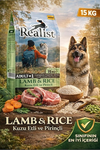 Realist Kuzu Etli ve Pirinçli Yetişkin Köpek Maması 15 KG