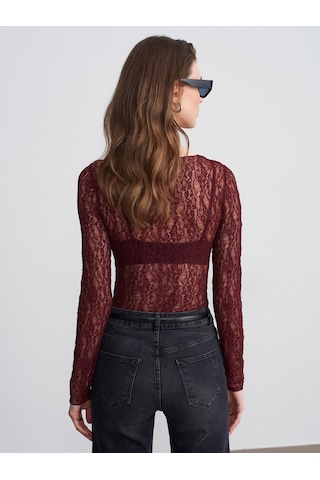 Dilvin 32764 Kayık Yaka Dantel Top-bordo
