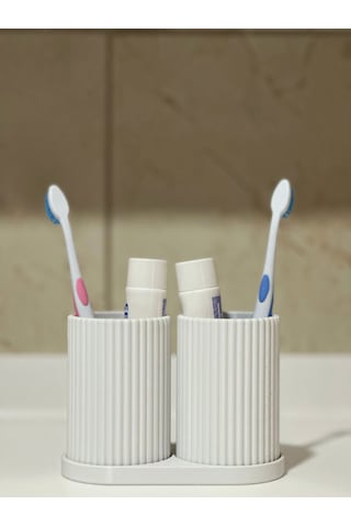 Modern Banyo Düzenleyici - Diş Fırçalık Seti - Ikili Set - Beyaz 10cm Beyaz
