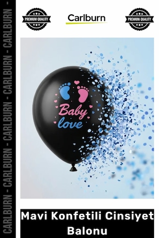 Özel Üretim Siyah Opak Latex Baby Love Baskılı Gender Reveal Helyum Mavi Konfetili Cinsiyet Balonu 465322