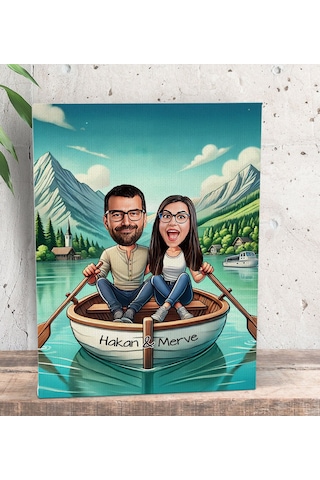 Bk Gift Kişiye Özel Teknede Oturan Çift Karikatürlü Kanvas Tablo-1 15x20 , Sevgiliye Hediye, Sevgililer Günü Hediyesi Kobitmeyencom33758 Bk Gift