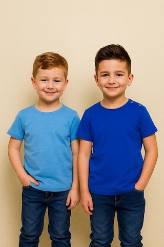 Chic Panda Çocuklar İçin Düğmeli Günlük Temel Tişört Takımı 173063863 Mavi