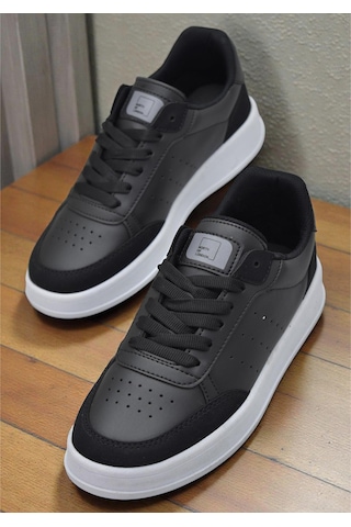 Papatay 1011 Hazır Taban Unisex Spor Ayakkabı Bağcıklı Rahat Sneaker SİYAH-BEYAZ