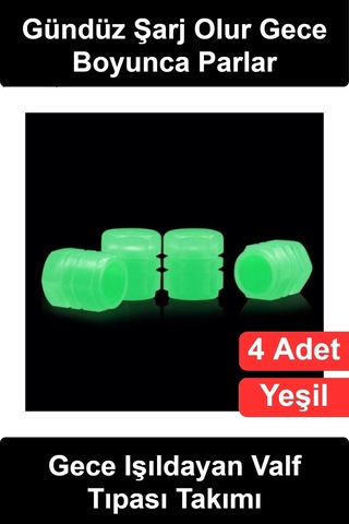 Fosforlu Sibop Kapağı 4'lü Set Karanlıkta Parlayan Yeşil Neon Jant Tekerlek Lastik Supap Başlığı Oto