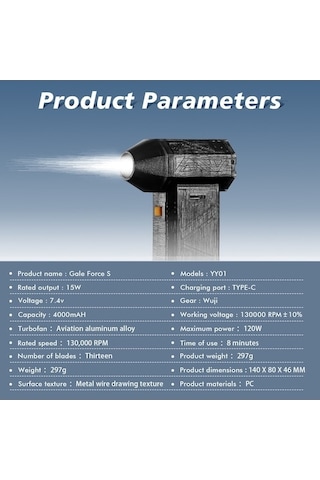 Ulzyvf Createtech Üfleyici Turbo Siyah Rpm Kuru Jet Hızlı Güçlü Fan Ayarlanabilir 130000 Cl Profesyonel Hava Üfleme Siyah Siyah
