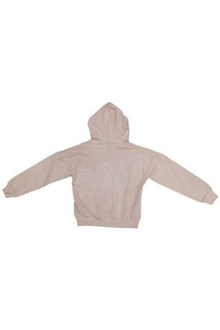 Kız Çocuk Believe Yazılı Fermuar Kapamalı Kapüşonlu Pudra Hırka