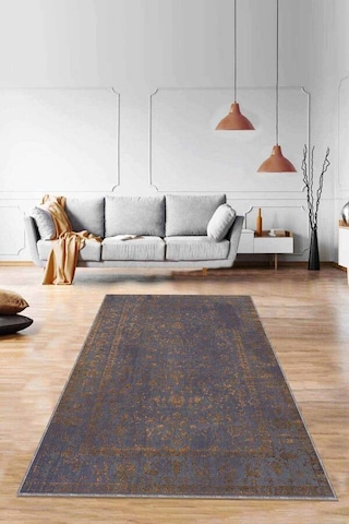 Antrasit Vintage Kaymaz Tabanlı Dekoratif Halı Rv285n11