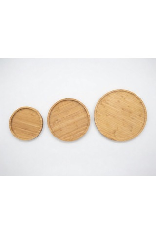 3&apos Lü Bambu Sunum Tabağı Seti - 18cm 23cm 30cm Yuvarlak Servis Tabağı - Mutfak Ve Sofra Düzenleyici Açık Gri