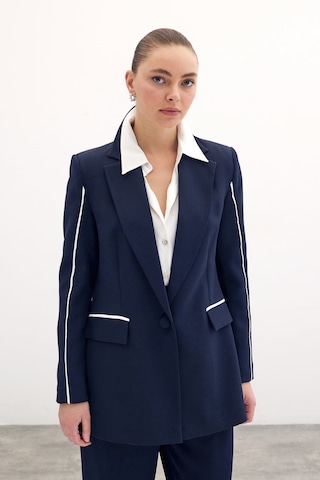 Sateen Kontrast Salaş Ceket - Lacivert-134593 Lacivert