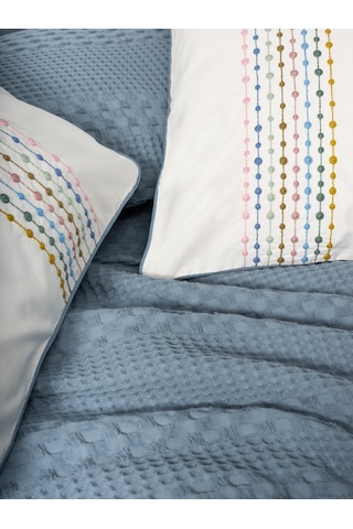 Cotton Box Aura Tek Kişilik Pike Takımı Pebble Indigo Mavi