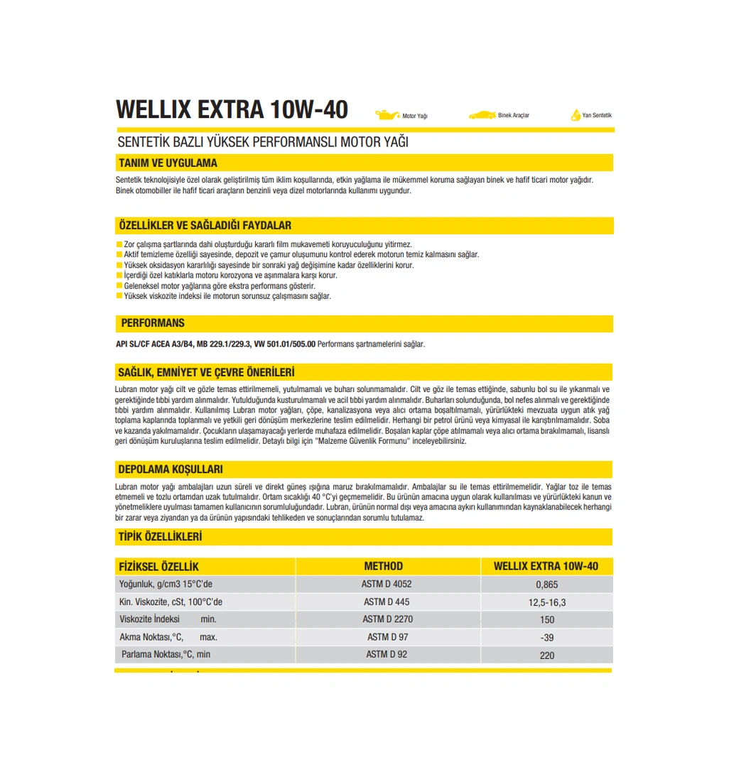 Hsgl Lubran Wellix Extra 10w-40 4 Lt Motor Yağı Yüksek Koruma Maksimum Performans Ve Uzun Ömürlü Motor Bakımı