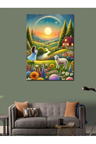 Kanvas Tablo Kırsal Alan Ve Çoban Kız 70cmx100cm
