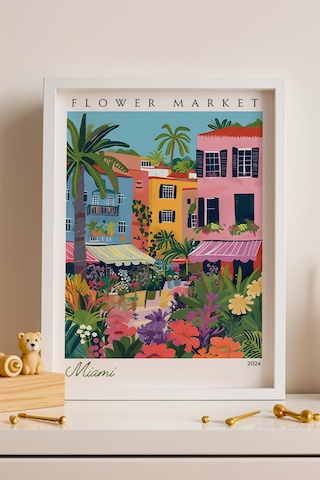 Miami Amerika Çerçeveli Tablo Seyahat Severlere Salon Ve Ofis İçin Estetik Duvar Dekoru Travel Flower Market