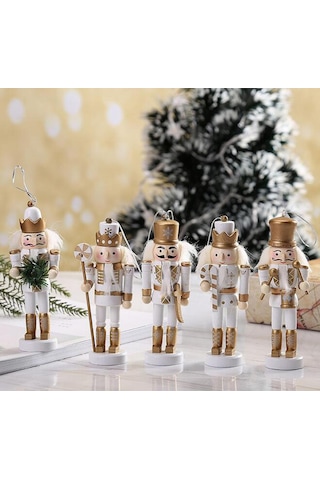 Homyl 5 Adet Geleneksel Fındıkkıran Asker Oyuncak Beyaz-altın