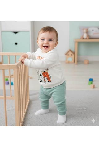 Erkek Bebek Safari Baskılı Alt Üst İkili Gündelik Takım Yeşil