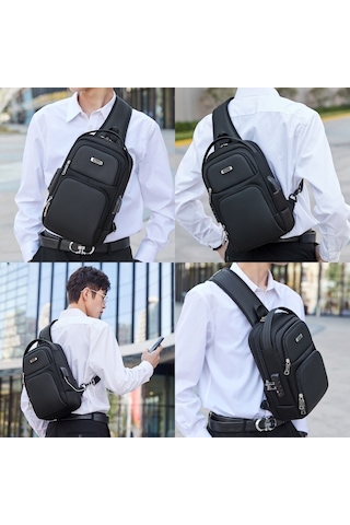 Wiersoon W51831 Tek Askılı Şarj Portlu Omuz/göğüs/sırt Çantası Siyah