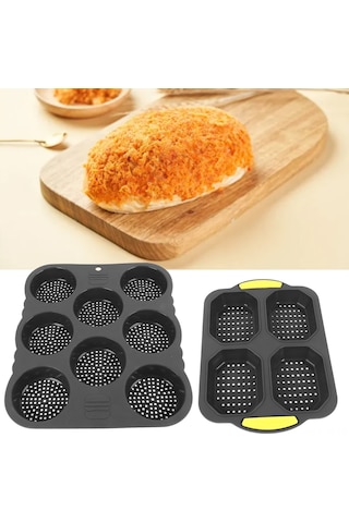 Shineyee Silikon Fırın Kalıbı Seti: 4 Lü Baguette Ve 8 Lü Hamburger Formu - Isı Dayanıklı, Kuru Dış Yumuşak İç, Kolay Temizleme Diğer