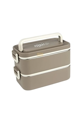 Vagonlife Bento 2000ml Lunchbox 2 Katlı 3 Bölmeli Mini Kaseli Çelik Sefer Tası Yemek Kutusu Kahverengi Genel