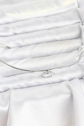 Mey İthalat Pirinç Gümüş Renk Choker Model Zirkon Taşlı Kadın Kolye