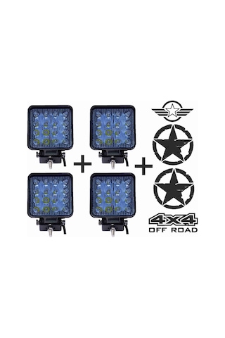 Off Road Sis Farı Sis Lambası 16 Led Kare 4'lü Paket Mavi