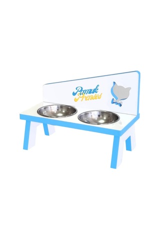 LİVA AHŞAP Kedi Ve Köpek Mama Ve Su Kabı - 2'li Çelik Kasel