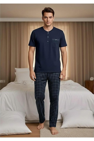 Arcan Erkek Düğme Yaka Kısa Kol Compact Penye Pijama Takımı 65130l - 1 Adet Lacivert