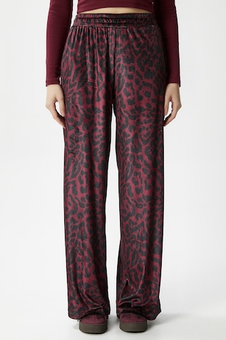 Ritnice Kadın Hide Kadife Bel Lastikli Cepli Bordo Leopar Pantolon Bordo Leopar Bordo