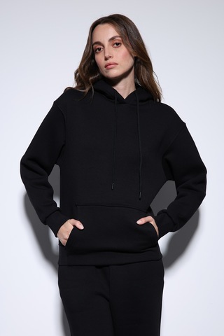 Antioch Kapüşonlu Basic Kadın Sweatshirt Siyah