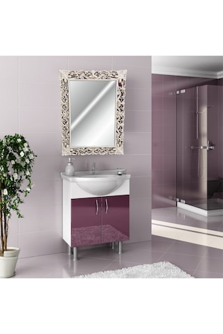 45X60Cm Eskitme Rustik İşlemeli Krem Boy Banyo Duvar Salon Aynası Krem