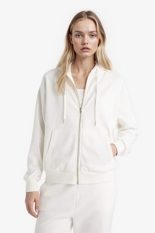 Defacto Relax Fit Kapüşonlu Cepli Basic Düz Fermuarlı Sweatshirt C1809AX24WNER105 Ekru