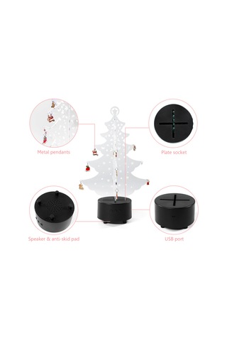 Yaozixa Noel Ağaç Şekilli Masa Lambası, 7 Renkli Manuel/otomatik Işık, 12 Metal Askı Ve Yerleşik Noel Şarkıları İle Ev Dekorasyonu Siyah