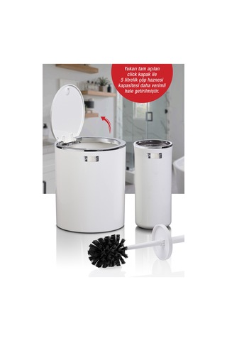 Okyanus Home Beyaz Kromlu Yuvarlak 2'Li Wc Kova Ve Fırça Seti