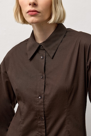 Molene Kahverengi Pensli Fitted Poplin Gömlek