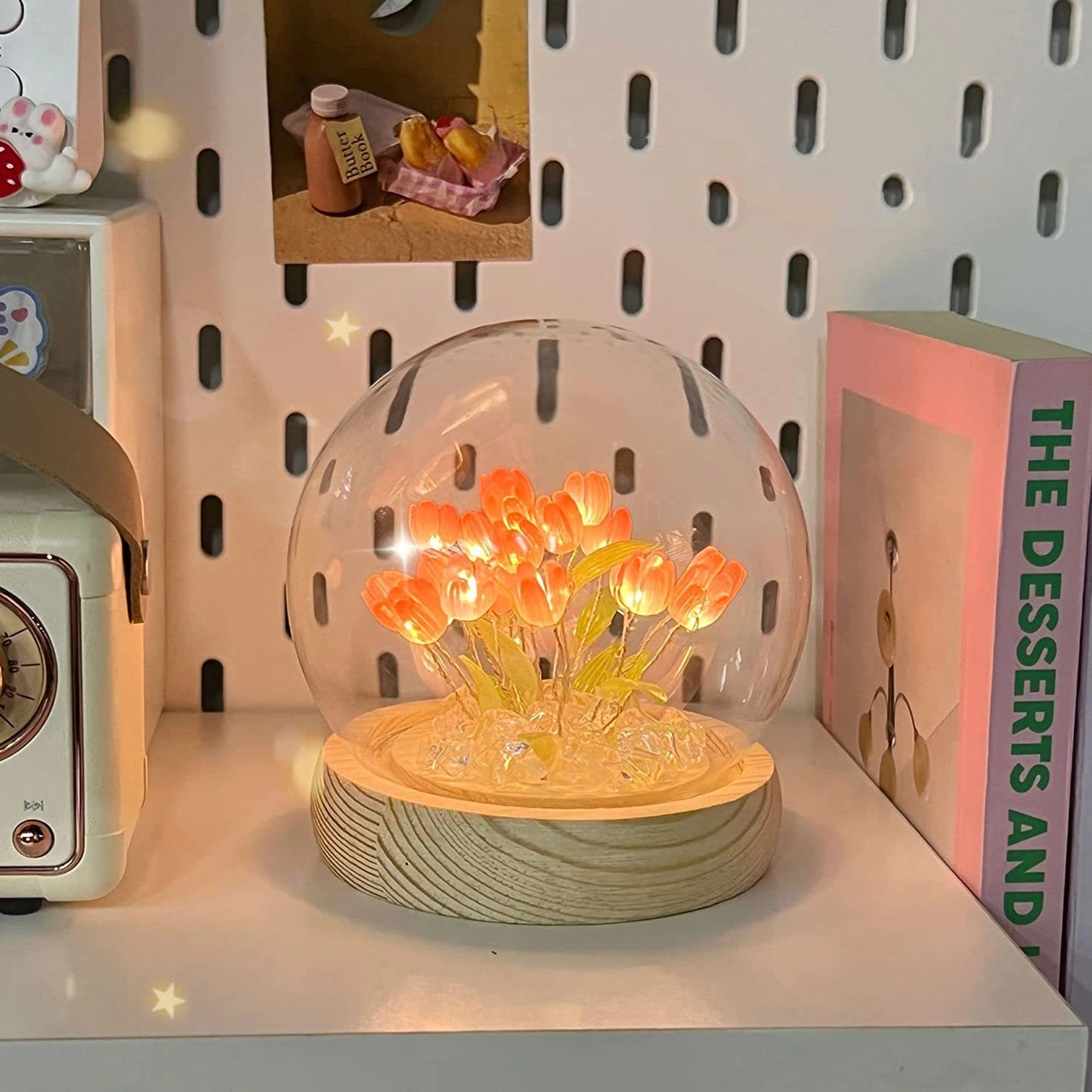 Yunboo 13 Pembe Lale Cam Gece Lambası - Masaüstü Stüdyo Ambiyans Aydınlatması - Tam Diy Malzeme Paketi Aa Pil İle Çalışır Pembe